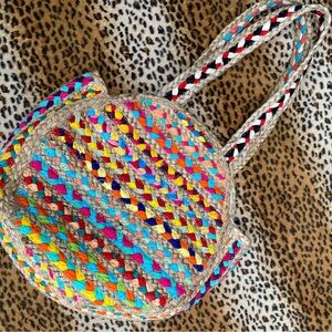 Gorgeous multi color woven loom weave knit shoulder jute bag